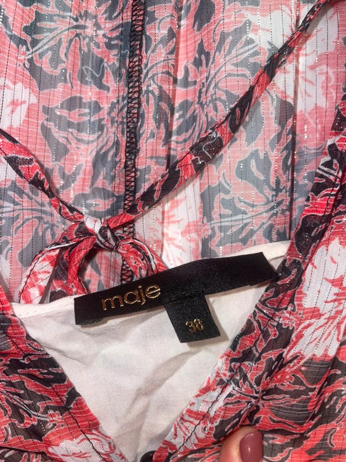 Robe Maje imprimé fleurs rouge - photo numéro 11