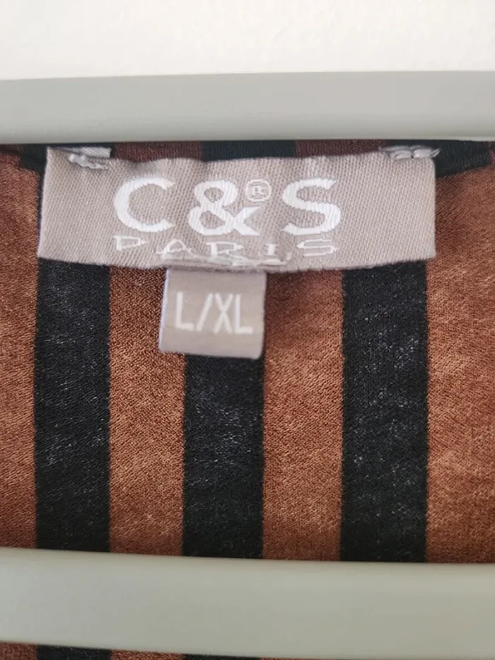 Blouse rayée marron & noire C&S Paris – Taille L/XL - photo numéro 3