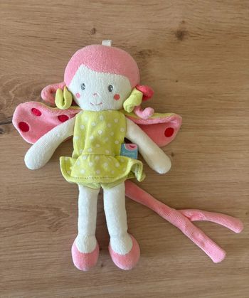 Doudou peluche poupée fille rose vert attache sucette sucre d orge