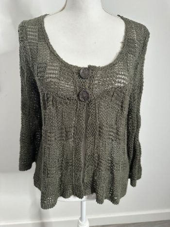 Cardigan tricot crochet kaki Patrice Bréal Vintage T4 42 XL