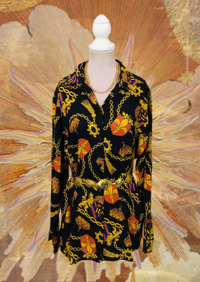 👑Chemise vintage baroque royal chaîne or Gold chain black long sleeve shirt👑 - photo numéro 7
