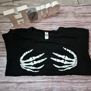 T shirt noir manches longues squelettes rock Taille XL
