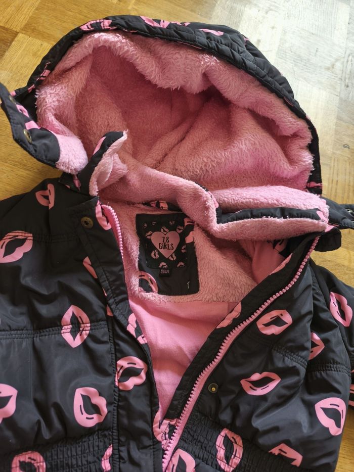 Manteau Z8 8 ans noir bisous rose capuche amovible - photo numéro 3