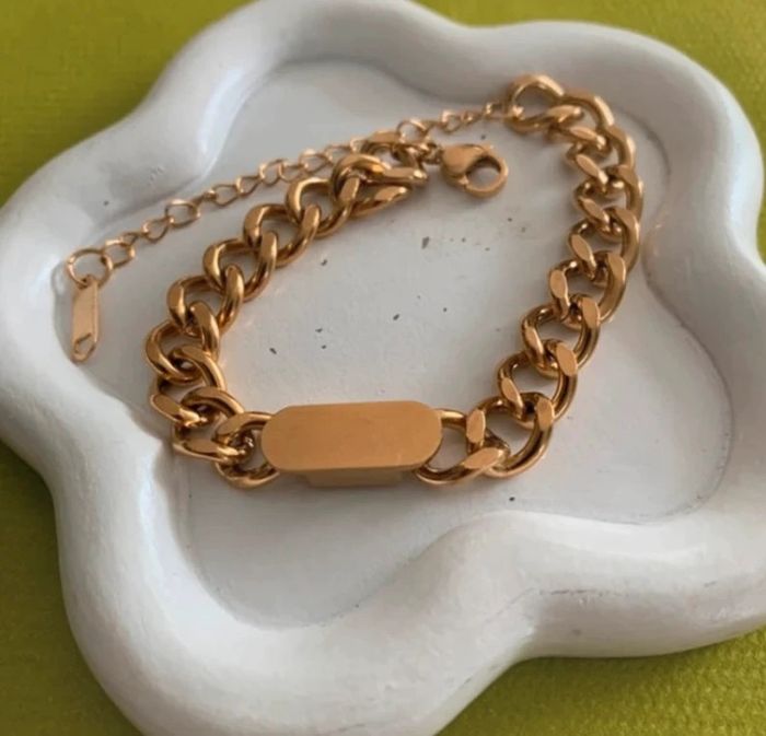 Bracelet Mixte Style Gourmette Doré Vintage et Tendance - photo numéro 2