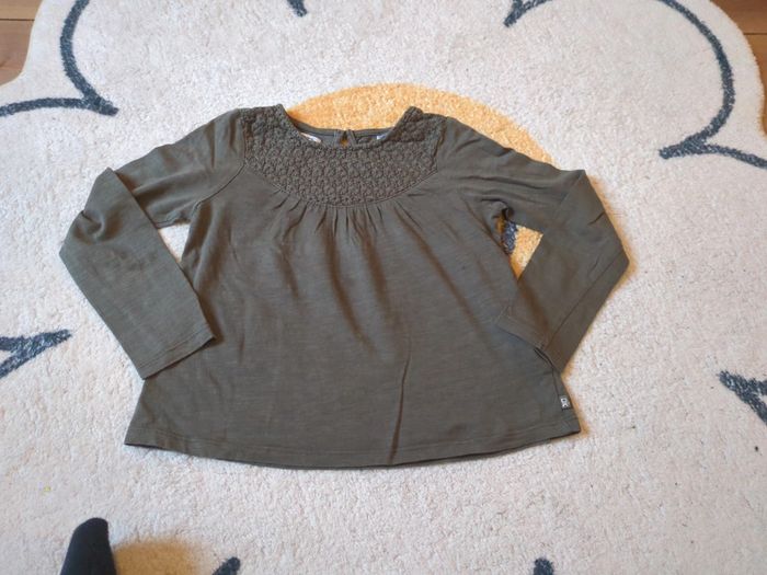 T-shirt manches longues gris Okaïdi broderie brodé 5 ans fille