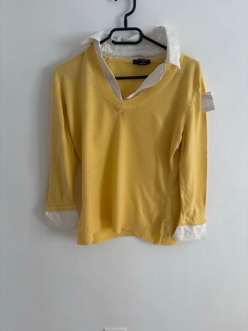 Pull jaune effet chemise intégrée – Taille S – Neuf