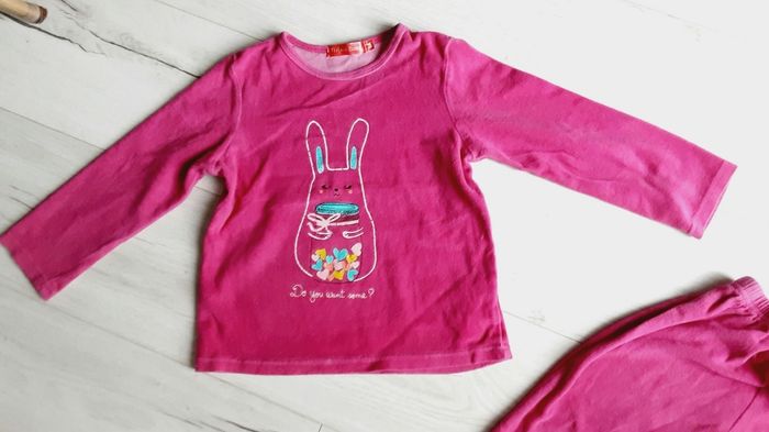 Vêtement fille pyjama velours rose motif cœurs et lapin Tissaia 5 ans - photo numéro 4