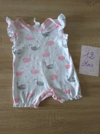Barboteuse cygne rose 12 mois