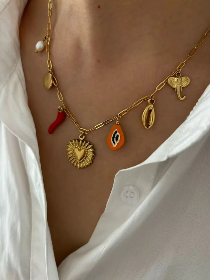 Collier boho neuf en acier inoxydable doré avec pendentifs coquillage - photo numéro 2