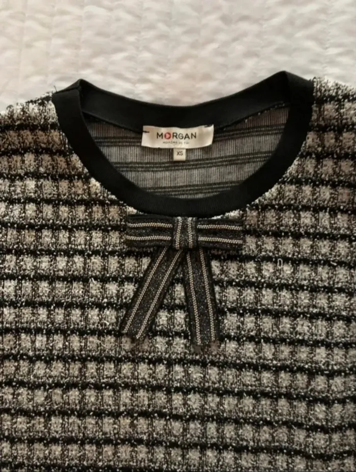 Pull manches 3/4 "Morgan gris à carreaux - photo numéro 3
