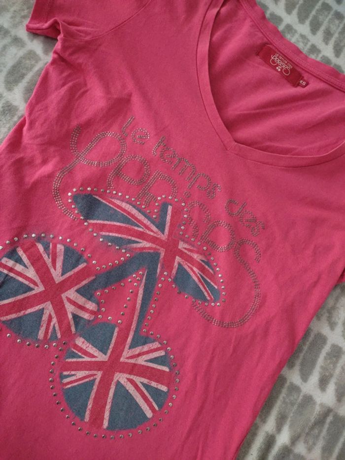 Tee-shirt manches courtes rose strass Le temps des cerises taille XS 34 - photo numéro 3