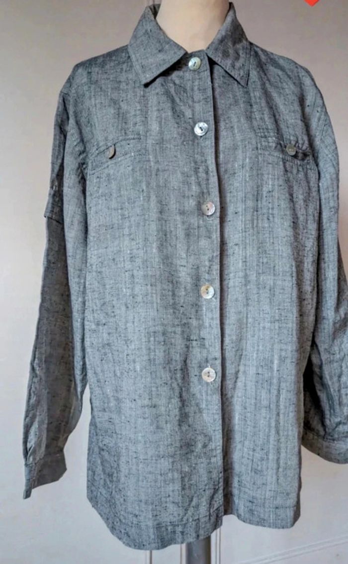 🖤Chemise en lin gris motif neige vintage haut de gamme freda taille l 40 homme - photo numéro 12
