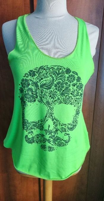 Débardeur vert fluo avec tête de morts taille L