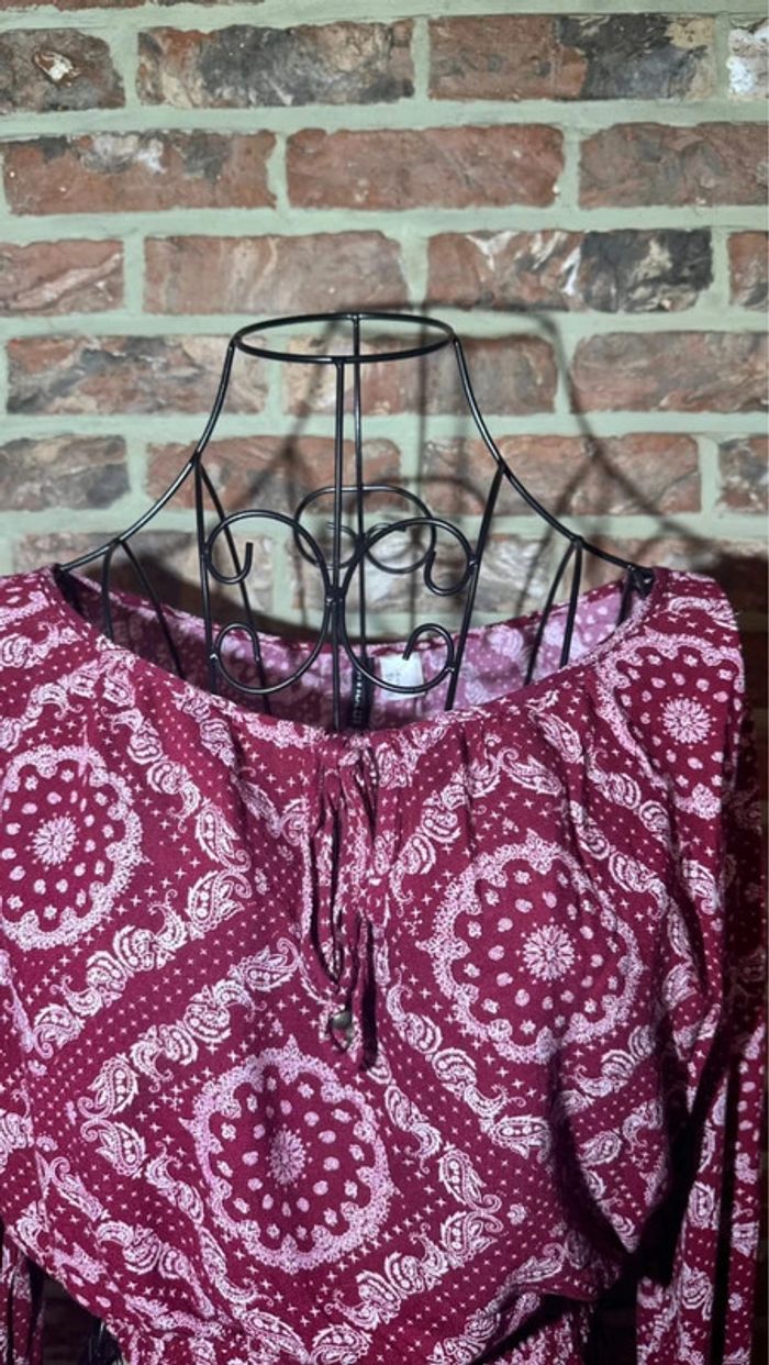 Haut manches longues bordeaux et blanc à perles H&M Taille S / 36 - photo numéro 6