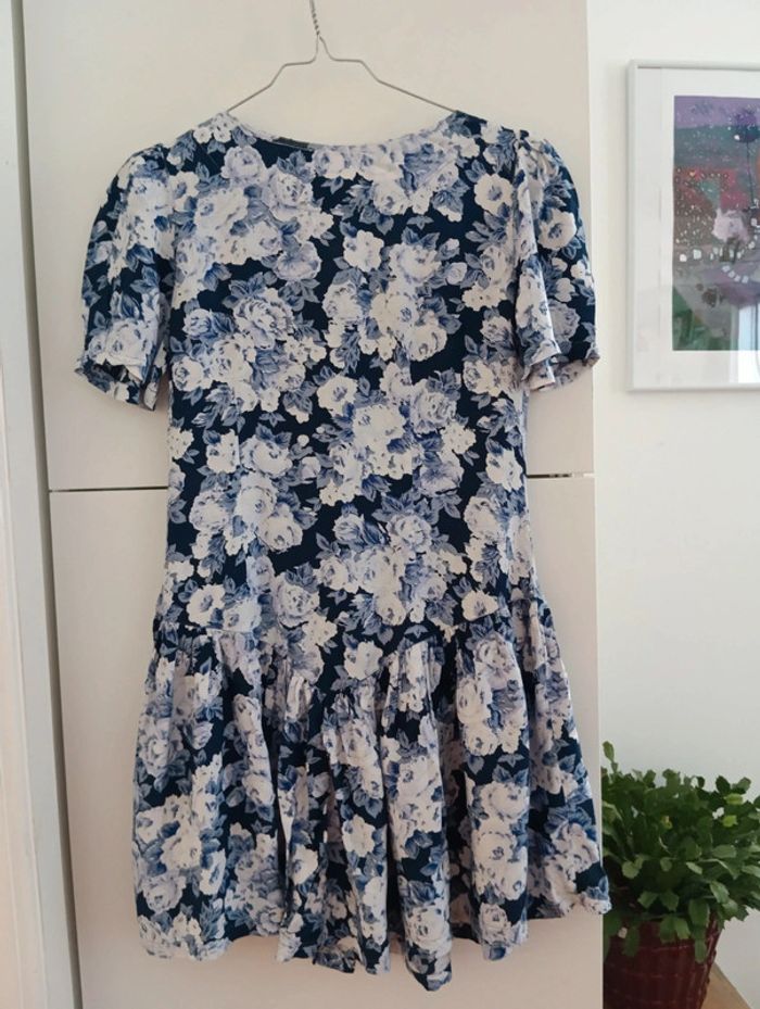 Robe courte vintage à fleurs blanc bleu René Derhy - photo numéro 6
