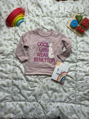 sweat rose benetton inscription devant 9/12 mois