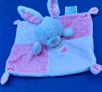 Doidou lapin carré plat rose et à pois - poule- Mots d enfants