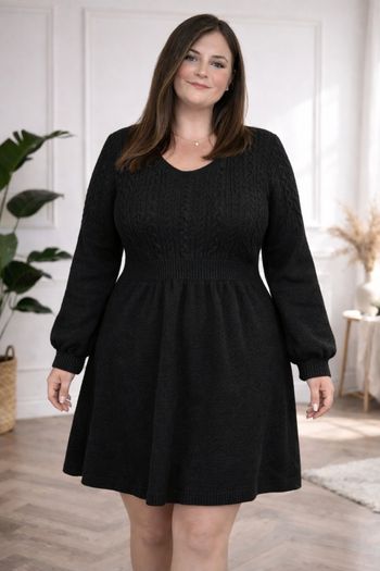 Robe pull en tricot maille torsadée noire Femme taille 52 marque Boohoo 💍 