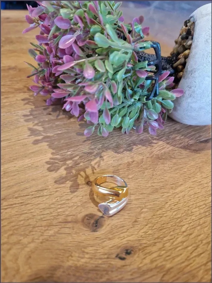 Bague bicolore - argentée et dorée - coeur et ourson - argent Sterling S925 - photo numéro 3