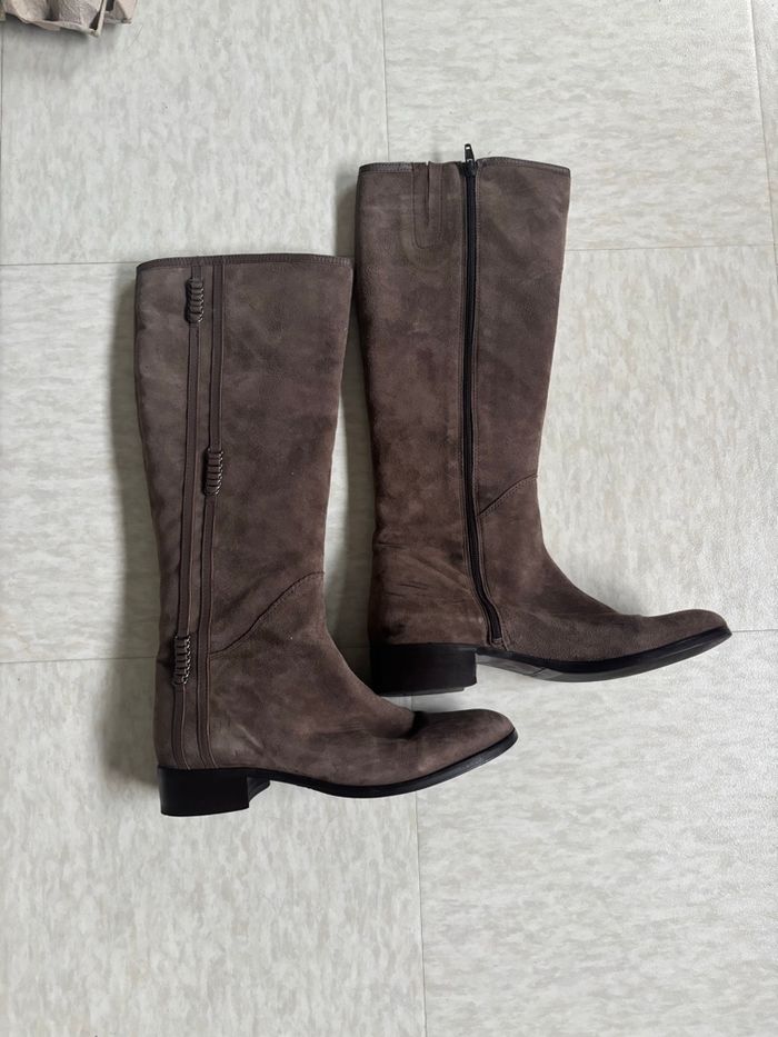 Bottes cavalière en daim vintage petit prix doublé cuir marron taille 40 - Topy