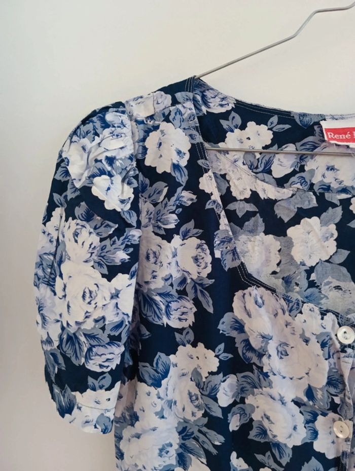 Robe courte vintage à fleurs blanc bleu René Derhy - photo numéro 5