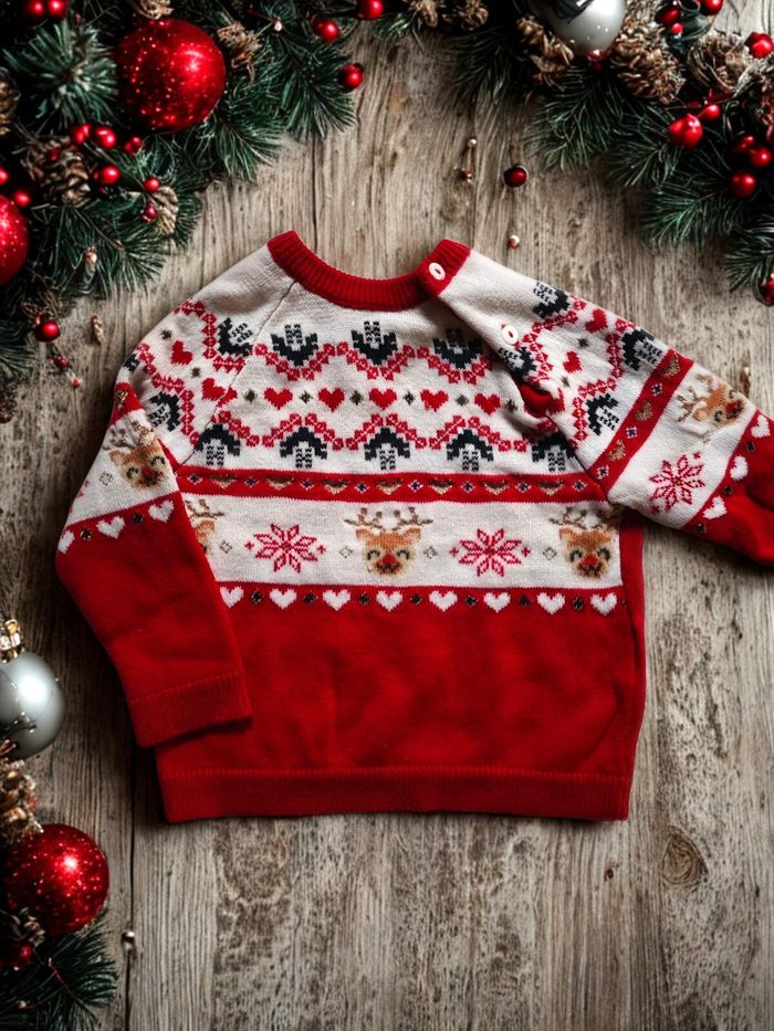 Pull Jacquard Rouge Noël Mes petits Cailloux 12 mois