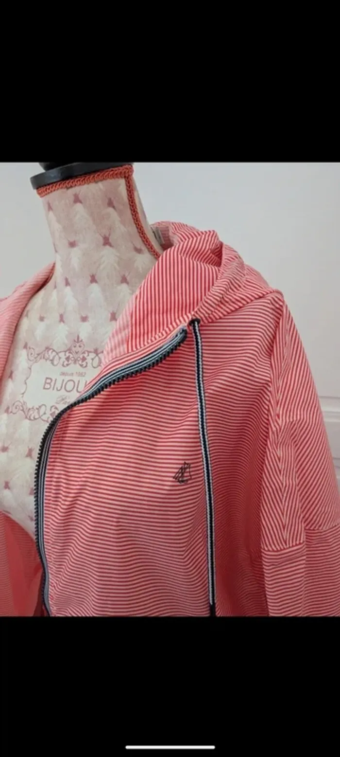 Coupe vent imperméable  rayé rouge et blanc Petit Bateau L - photo numéro 4