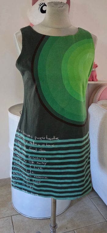 Robe Desigual T42 coton stretch verte imprimé arty bohème excellent état