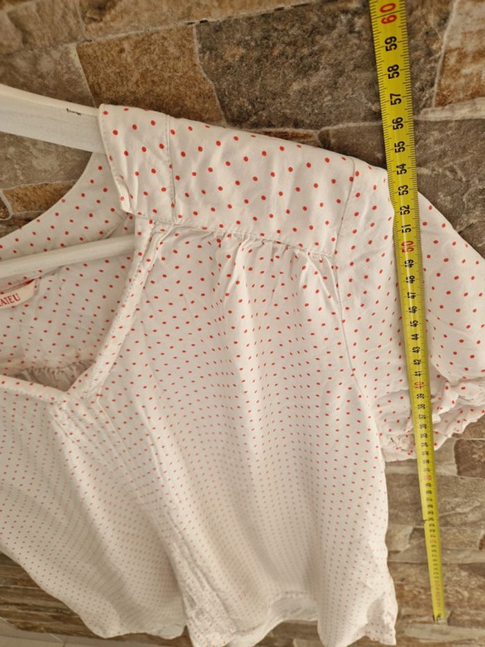 T shirt débardeur haut sans manche blanc petits points rouge rose taille 46 marque Camaïeu - photo numéro 6