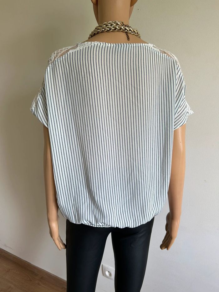 Blouse blanche et bleue avec dentelle Vero Moda taille S jamais portée - photo numéro 7