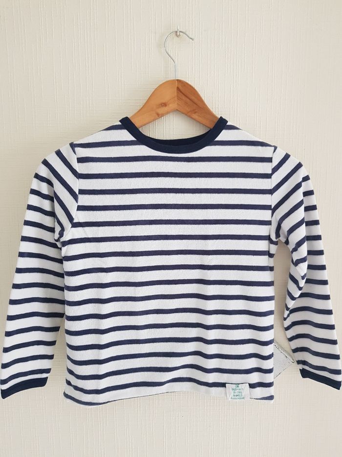 Haut de pyjama blanc à rayures bleues Okaidi 8 ans