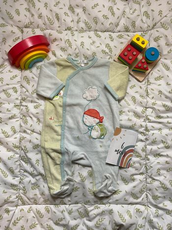 pyjama grenouillère en velours turquoise et vert ouverture devant 6 mois kitchoun