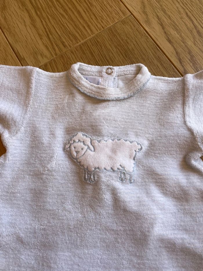 Pyjama naissance mixte chaud petit bateau bleu et blanc rayé mouton - photo numéro 4