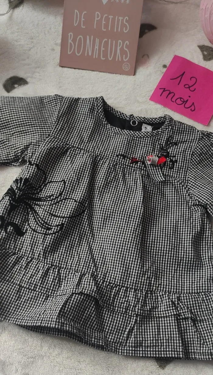 Tunique bébé fille 12 mois Sucre d'orge manches longues fleurs - photo numéro 2