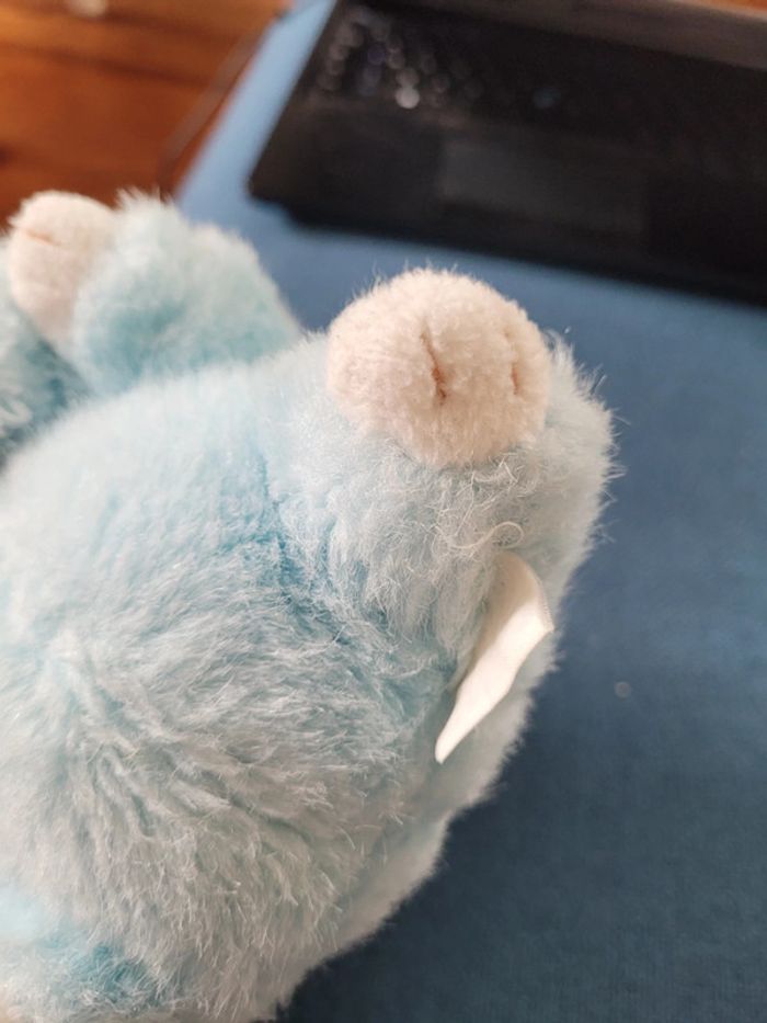 RARE Peluche cochon porc verrat Boulgom bleu ciel blanc 16cm ours doudou collection Made in France - photo numéro 3