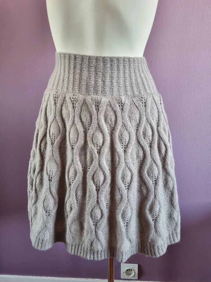 Jupe trapèze mohair en maille beige - photo numéro 13