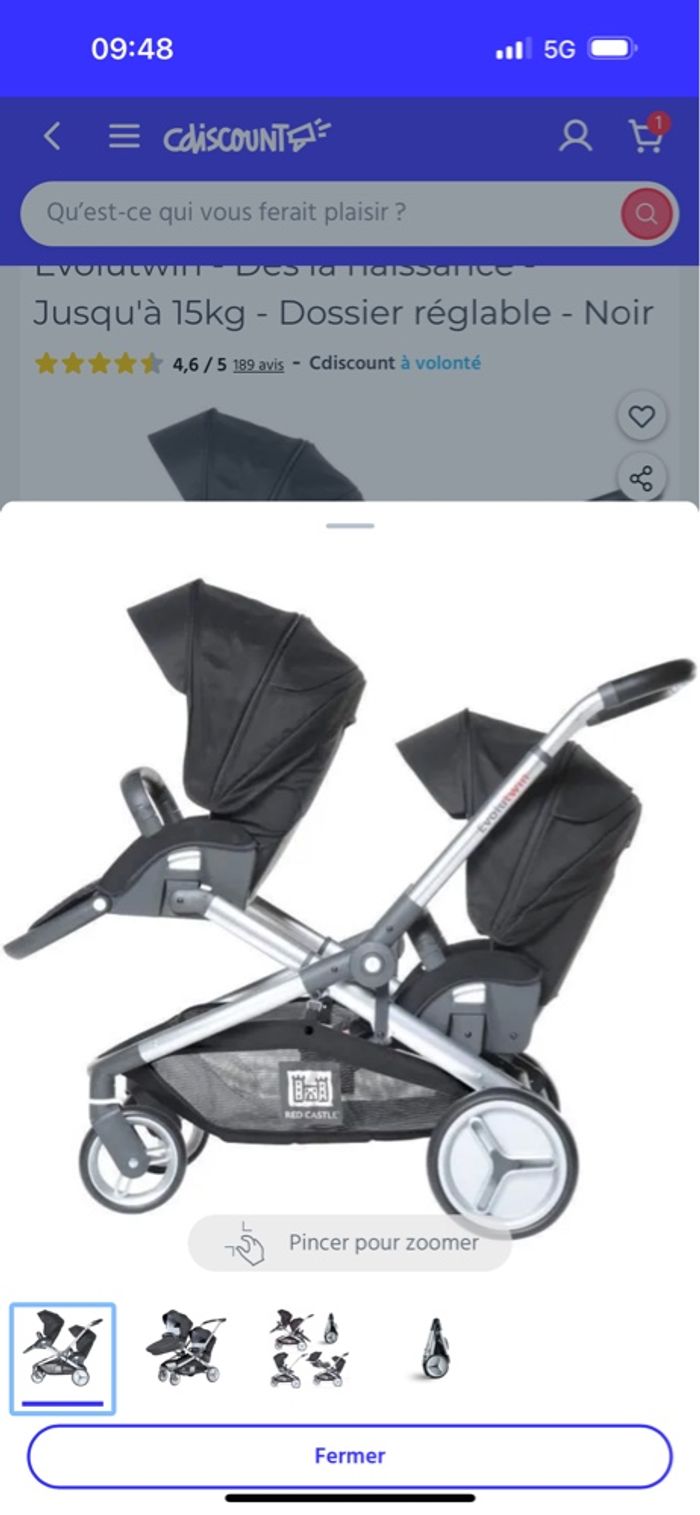 Poussette double avec 2 sièges auto - photo numéro 3