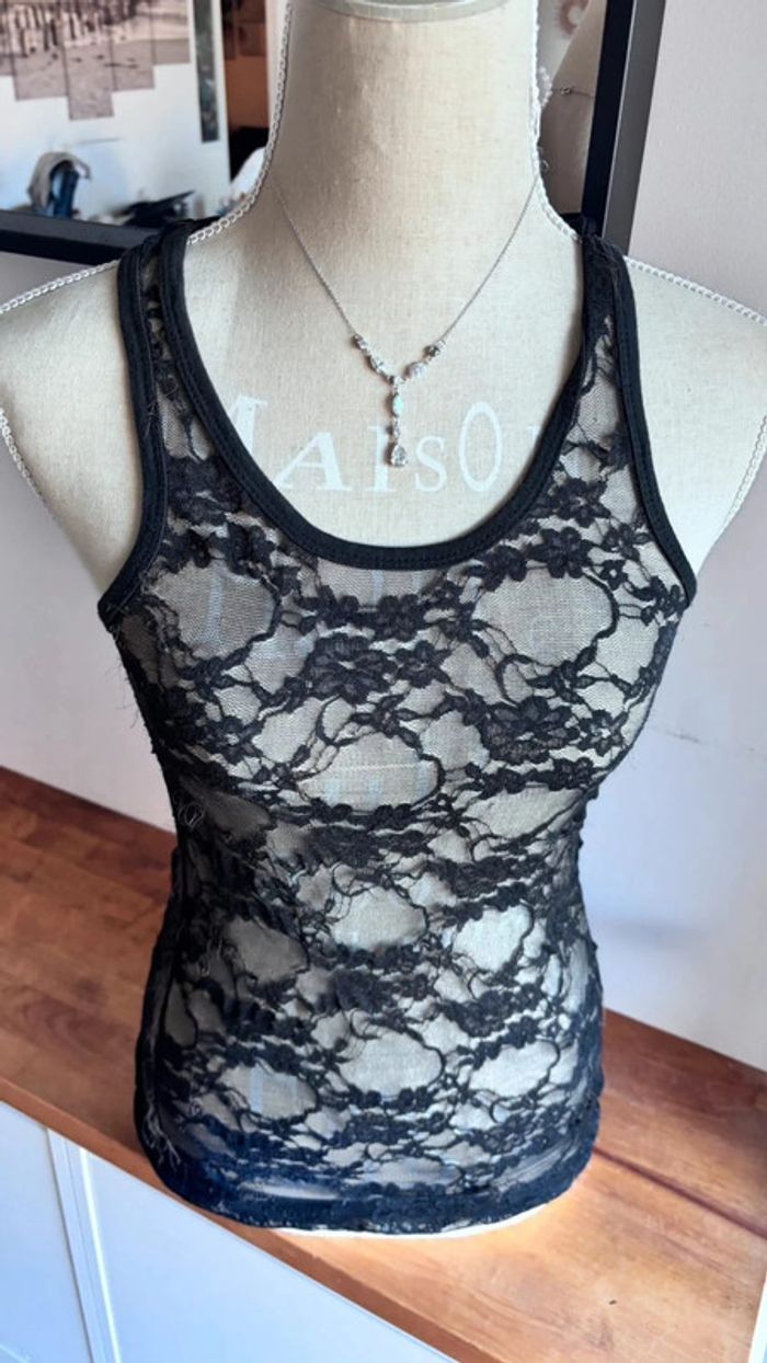 🌸 débardeur en dentelle noir transparent taille unique