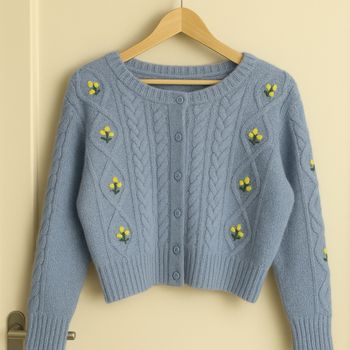 Cardigan bleu brodé fleurs - Taille M