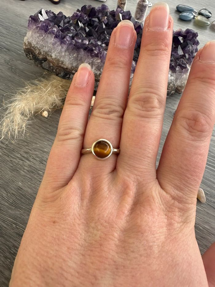 Bague en œil de tigre véritable - Pierre naturelle