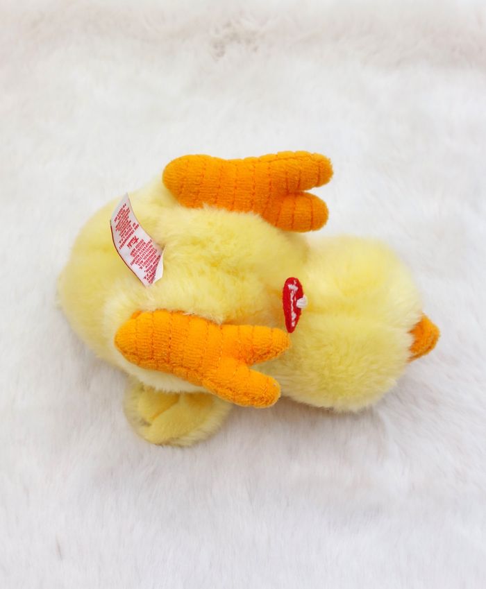 Petite peluche doudou poussin jaune orange TRUDI yeux durs longueur 16 cm - photo numéro 5