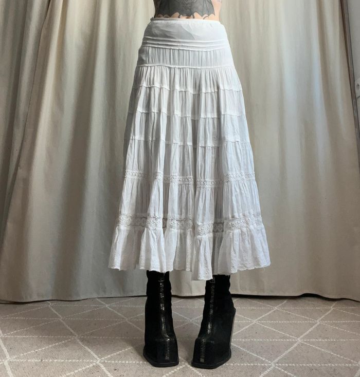 Jupe longue blanche 100% coton Boho Summer Cottagecore vintage 90s - Taille S - photo numéro 2