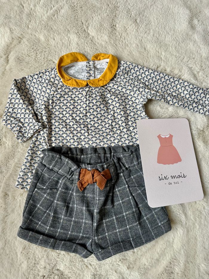 Ensemble 6 mois Obaïbi short et teeshirt gris