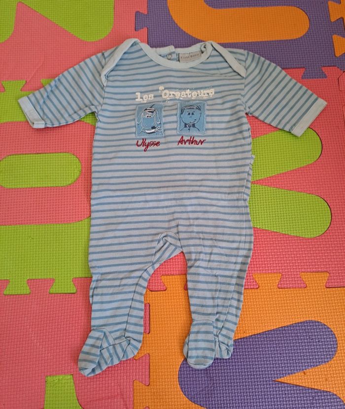 Pyjama grenouillère léger 1 pièce bleu garçon chien, kiabi, taille 1 mois (54 cm)