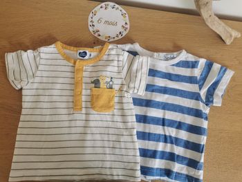 Lot de 2 t-shirt manches courtes bébé garçon 6mois kimbaloo et mot d'enfant TBE