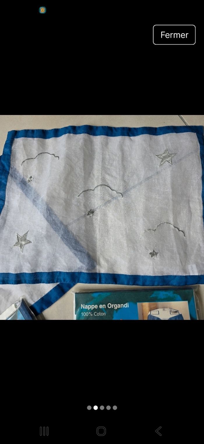 Lot nappe ronde + 4 sets de table véritable organdi - photo numéro 2