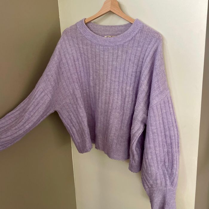 Pull Bizzbee lilas en maille côtelée Taille M Coupe loose V072 - photo numéro 3