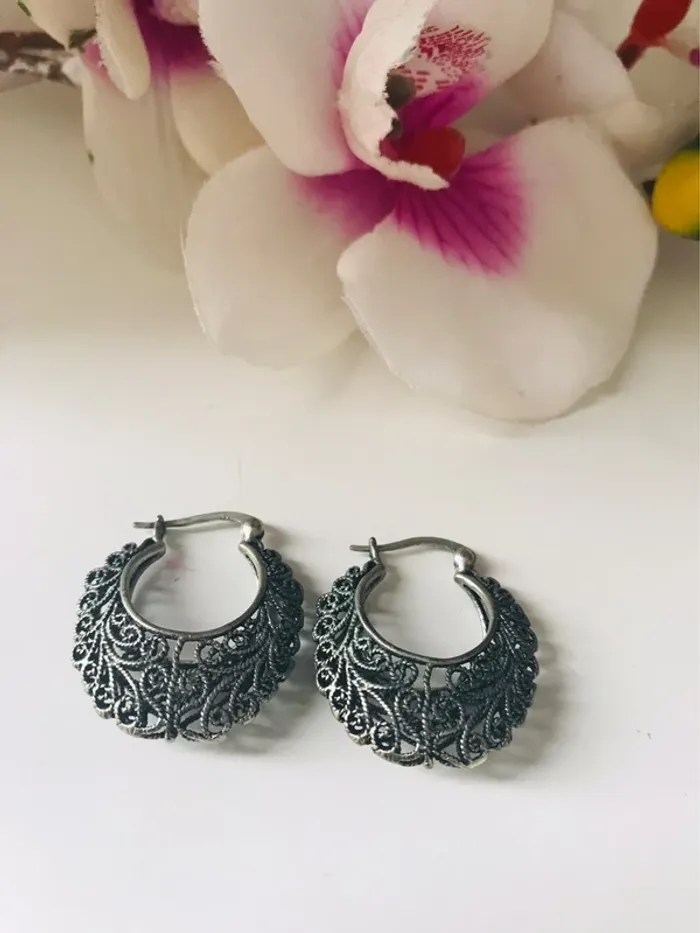 Boucle d’oreille couleur argentée vieilli - photo numéro 2