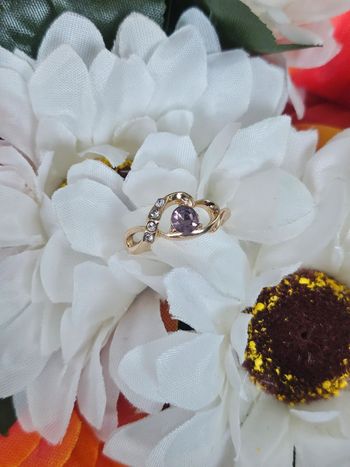 Bague coeur avec zirconium et pierre topaz violette