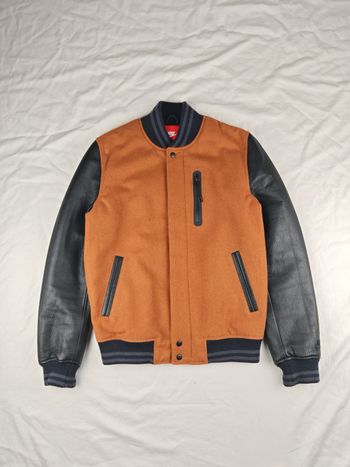 Teddy Nike Destroyer Varsity Jacket - Laine & Cuir - Orange Moutarde / Noir Taille M Proche du Neuf